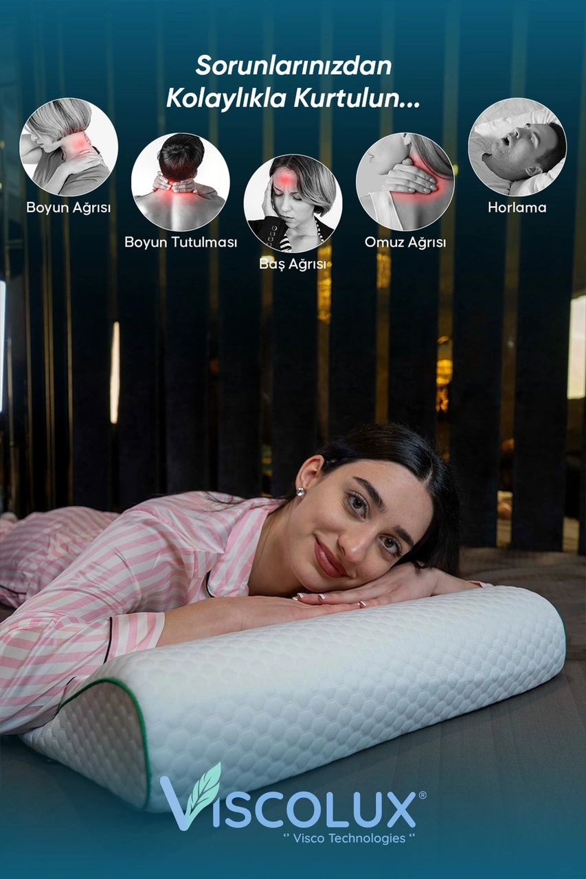 Medium Boy Ortopedik Yastık - Boyun Destekli Visco Yastık 56x36x11/7 Yeşil