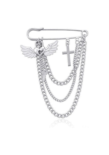 Monyee Güçlü Metal Kanat Desenli Çok Katlı Tassel Rüzgar Engeli Zincir, Modern Retro Desenli Giyim Aksesuarı Z349-2 Gümüş