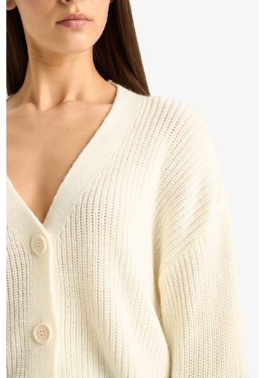 Defacto Regular Fit V Yaka Düğmeli Triko Hırka U2052az25wner98 Ekru