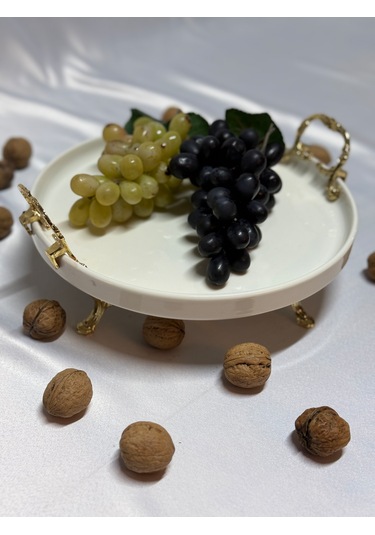 Aless Altın Ayaklı Kulplu Seramik Sunumluk Çerezlik Meyvelik