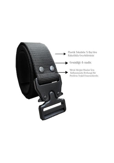 Palaska Taktikal Tarz Plastik Tokalı Bez Kemer Siyah