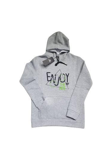 Fuba Kapşonlu Sweat Enjoy Gri Gri