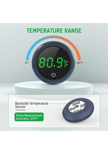 Springsun Akvaryum Isı Ölçer Siyah - Kablosuz Dokunmatik Led Ekranlı, Yüksek Hassasiyetli Fahrenheit Su Sıcaklığı Ölçümü