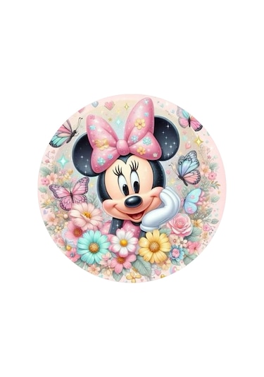 Minnie Mouse Yuvarlak Pasta Yenilebilir Resim Baskı 20 Cm