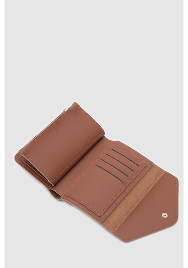 Ollbag Zarf Detaylı Nakit ve Bozuk Para Bölmeli Kadın Cüzdan -  Açık Taba