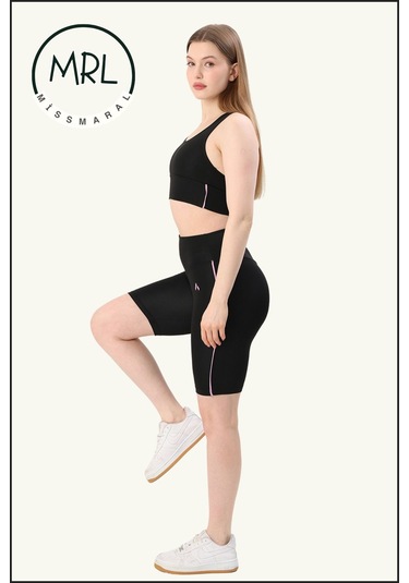Kadın Siyah Yüksek Bel Toparlayıcı Biker Şort Kısa Spor Tayt Likralı Dalgıç Biker Tights 1043 Siyah Lila