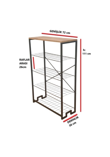 5 Metal Raflı Ahşap Tablalı Dresuar Salon Sehpa Ve Ayakkabılık Siyah
