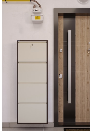Ceha Kilitli 4'lü Metal Ayakkabılık Kahverengi - Krem - K.AYK-4 /AB8317-AB1013/KL Kahverengi - Krem