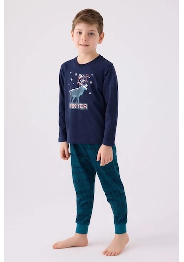 ARNETTA Roly Poly 3135 Uzun Kollu Pamuklu Erkek Çocuk Pijama Takımı Lacivert