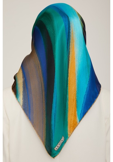 Armine 90 90 Sura Ipek Eşarp Gold Yeşil Saks Mavi Kahve