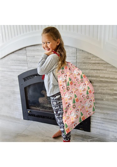 Büyük Noel Baba Hediye Çantası, Pamuklu Kordonlu, Yeniden Kullanılabilir Noel Baba Noel Penguen