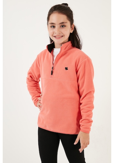 Lela Yumuşak Dokulu Fermuarlı Dik Yaka Şardonlu Kışlık Unisex Çocuk Polar 5905002 Somon