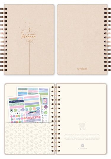 A5 Spiralli Süresiz Planlayıcı Ajanda - Bej Bej