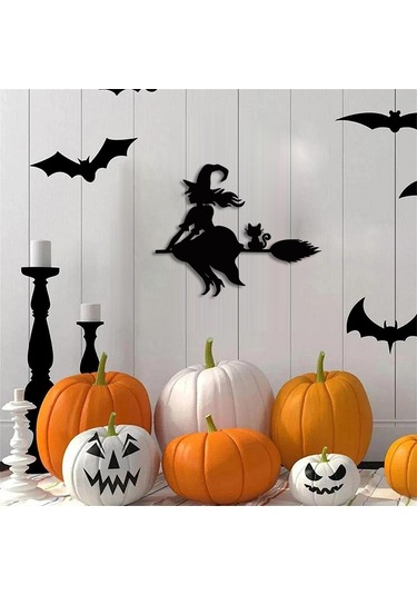 Homyl Cadı Metal Duvar Sanatı Dekoru Cadılar Bayramı Hediyesi 30cmx23,9cm