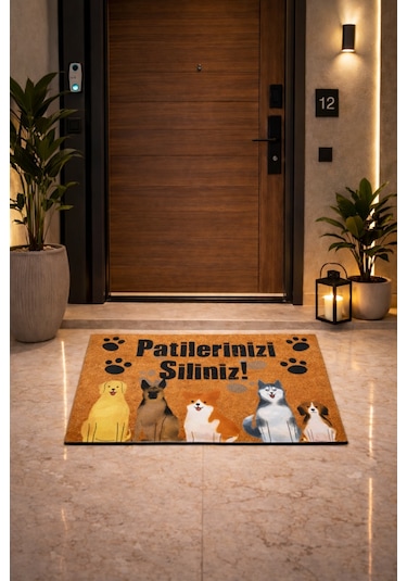 Esnature Köpek Desenli Patilerinizi Silin Yazılı Kapı Önü Paspas
