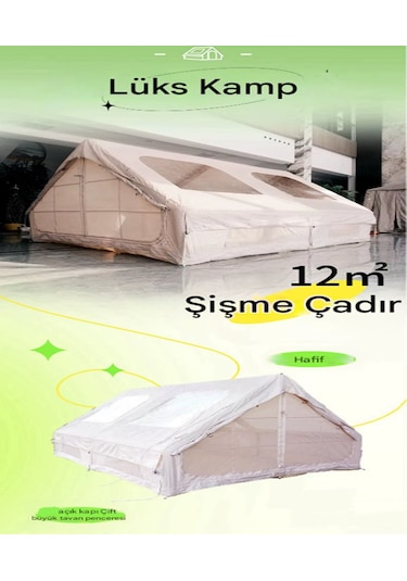 12 Kişilik Şişme Kamp Çadırı 4 Mevsim Deniz Çadır Oxford Kumaşlı Bej