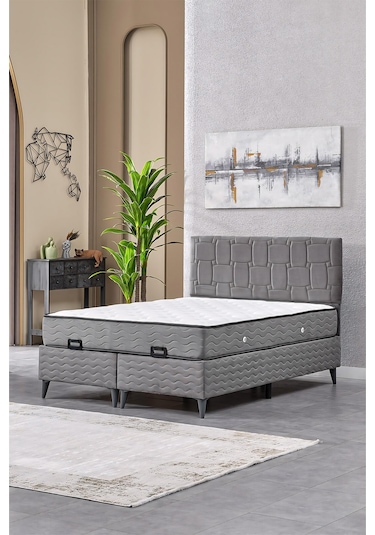 Evdemo Vizyon Çift Kişilik Baza Başlık Set Gri 150 200 150 x 200