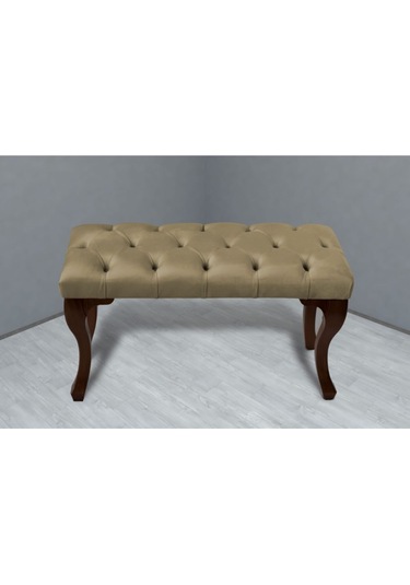 Gazzini Classic Chester Model Kapitoneli Puf- Ceviz Ayak, Hardalkumaş