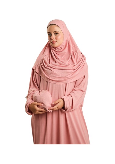 2 Parça Namaz Elbisesi Viskon Düz 2504 06 Pudra