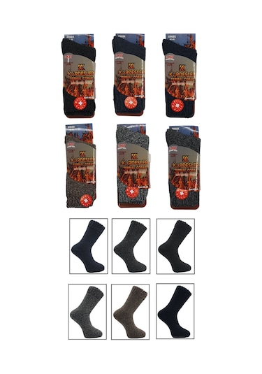 Erkek Lambswool Termal Yün Kışlık Havlu Kalın Çok Renkli Çorap 6'lı Paket Isıyı İçeride Tutar Çok Renkli