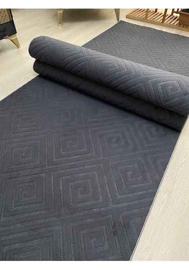 Premium Antrasit Kaymaz Tabanlı Kesme Yolluk Koridor Mutfak Salon Halısı Yüksek Kalite