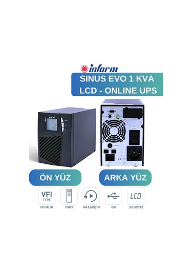 İnform Sinus Evo 1 KVA Online Ups Lcd Ekranlı Güç Kaynağı 2 x 12V 7Ah