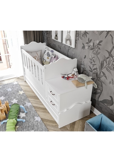 Kznhome Kartopu Büyüyen Beşik Beyaz - Tamamı 1. Kalite Mdf Beyaz