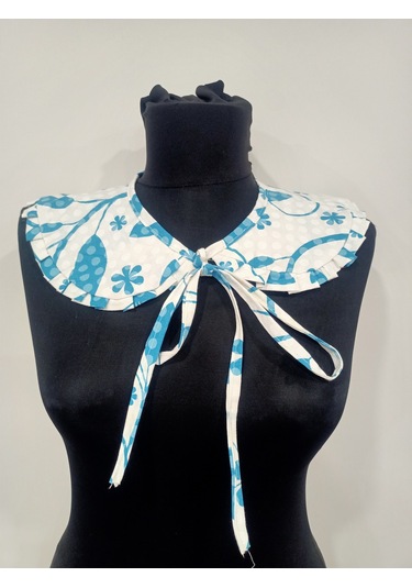 Kadın Fırfır Detay Gömlek Yaka Mavi Desenli Açık Mavi