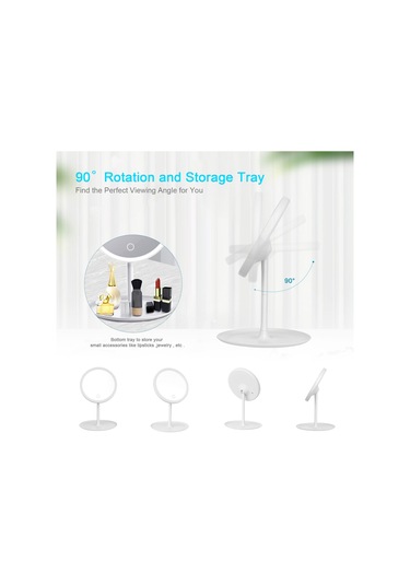 Vkemall Şarj Edilebilir Yuvarlak Makyaj Aynası L-ed Işık Ekran Anahtarı Çıkarılabilir Ta