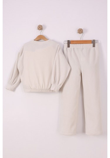 Monox Kız Çocuk Trend Nakışlı Tarz Fitilli Polar Takım Taş