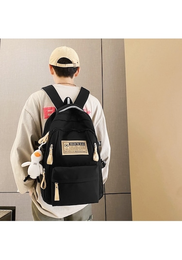 Şık Ve Üzgün Öğrenci Okul Çantası-siyah