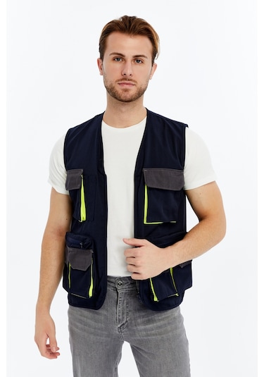 Uniprom İş Yeleği Lizbon Plus Model Çok Cepli Harman Kumaş Lacivert