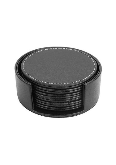 Ulzyvf Yuvarlak Siyah Siyah Seti Mutfak Kullanımı Deri Bardak Bardak Altlığı Altlığı 6'lı Sa Siyah