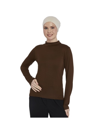 Kadın Organik Uzun Kollu Balıkçı Yakalı Body Çikolata