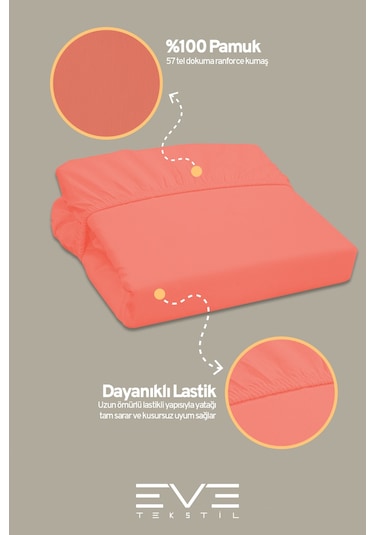 Eve Tekstil %100 Doğal Pamuk Tek Kişilik Rainforce Kumaş Lastikli Çarşaf Ve Yastık Kılıf Set Yavruağzı