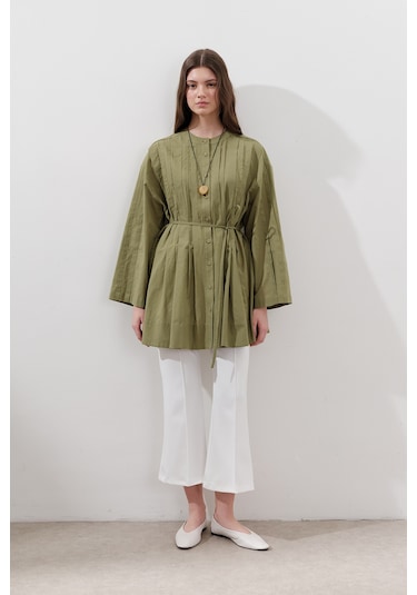 Nervürlü Geniş Kollu Tunik Yeşil Yeşil