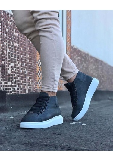 Wg032 Gri Bağcıklı Sneakers Yarım Bilek Bot Renklı Çok Renkli