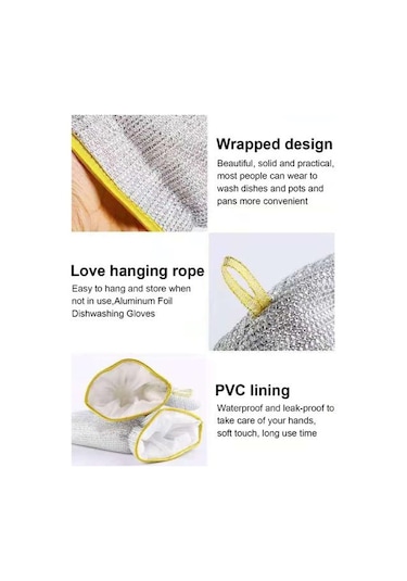 2 Adet Bulaşık Yıkama Eldiveni Çok Fonksiyonlu Çelik Tel Temizlik Eldiveni Su Geçirmez Ev Eldivenleri Mutfak İçin