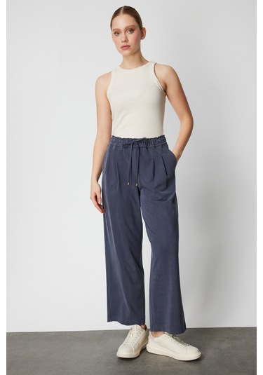 On Kadın Pile Detaylı Bol Paça Eşofman Altı 64176 Lacivert Lacivert