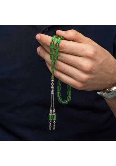 Gümüş Püsküllü Kapsül Kesim Sıkma Kehribar Tesbih Sl12601 Gümüş