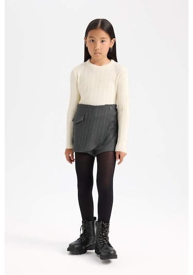 DeFacto Kız Çocuk Desenli Şort Etek D6066A824WNGR103 Gri