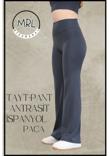 Kadın Yüksek Bel Toparlayıcı Tayt Pantolon Ispanyol Paça Likralı Esnek Dalgıç Kumaş Antrasit 1040 Antrasit