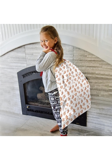 Büyük Noel Baba Hediye Çantası, Pamuklu Kordonlu, Yeniden Kullanılabilir Noel Zencefil Ekmek Kurabiye