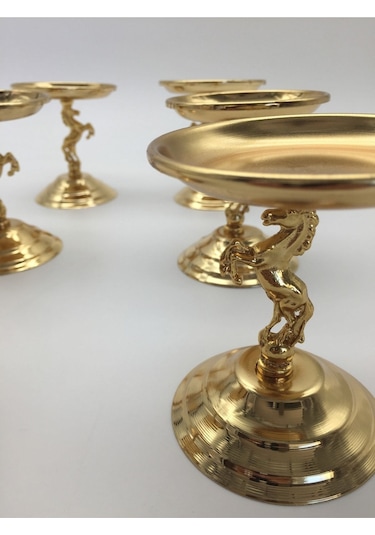 6'lı Gold Atlı Lokumluk, Çay Ve Kahve Yanı Sunumluk, Şekerlik
