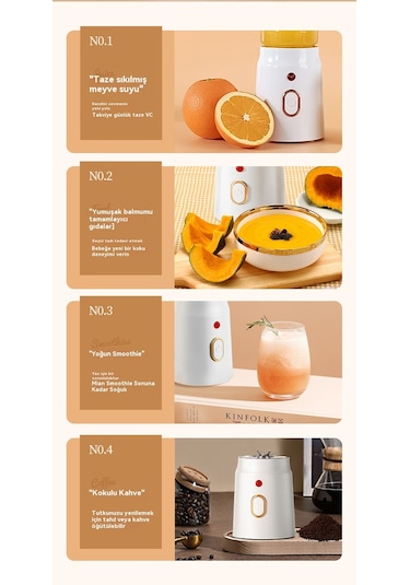 Aurora Şarj Edilebilir Küçük Çok Fonksiyonlu Meyve Sıkacağı Meyve Sıkacağı Beyaz Beyaz