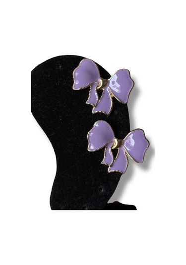 Kalp Detaylı Fiyonklu Bijuteri Küpe Mor