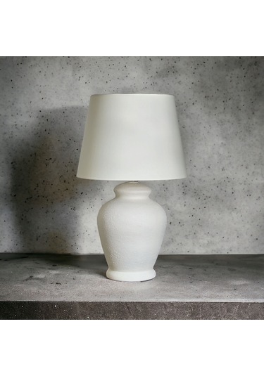 Qdec Vintage Seramik Abajur Rustik Ekru - Ekru