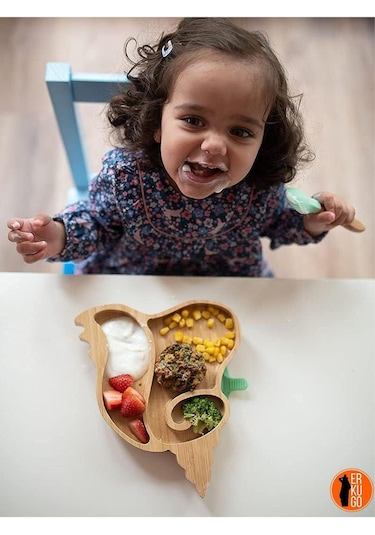 Bambu Unicorn 2 Bölmeli Doğal Bebek & Çocuk Mama Tabağı