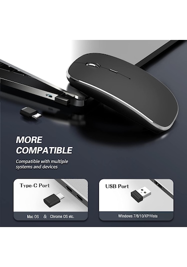 Kablosuz Fare Şarj Edilebilir Taşınabilir Sessiz Usb Type-c Çift Mod 3 Ayarlanabilir Dpı Q23s Siyah Diğer