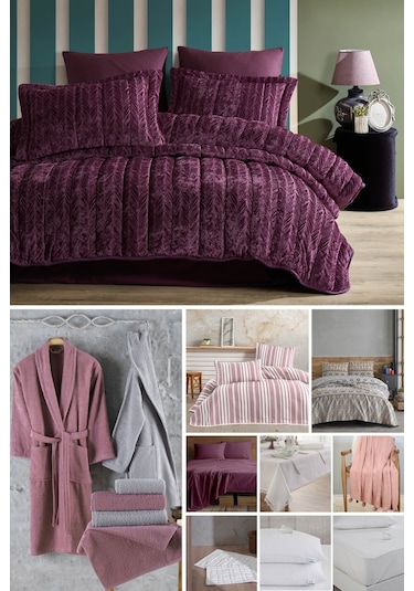 Elart Çeyiz Paketi 49 Parça Kadife Comfort Royal Mürdüm